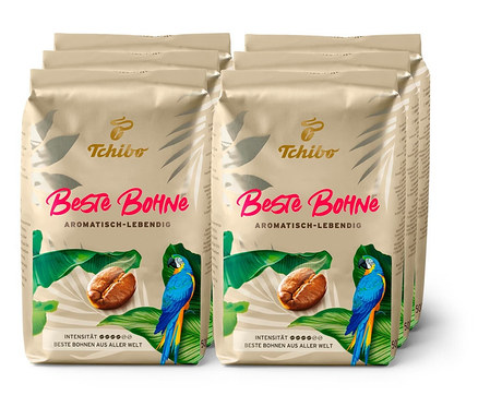 Sechs Packungen Tchibo Beste Bohne - 6x 500 g Ganze Bohne Kaffee.