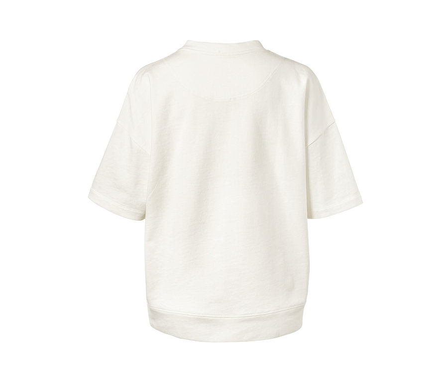 Weisses Oversized-Sweatshirt mit kurzen Ärmeln von hinten.