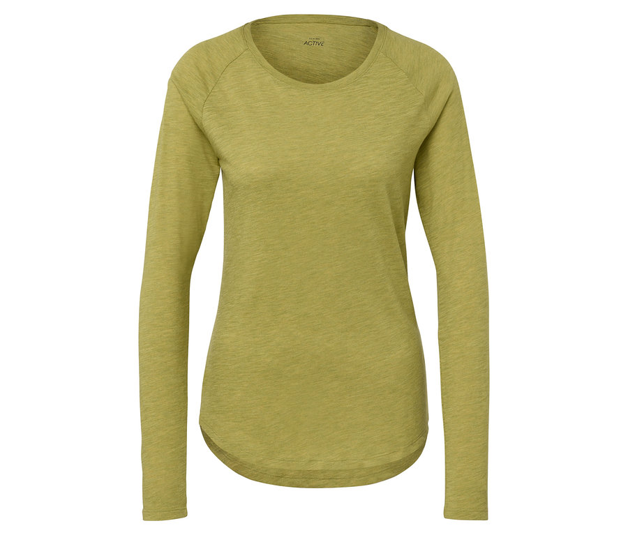 Gelbes Outdoor-Funktionsshirt mit langen Ärmeln.