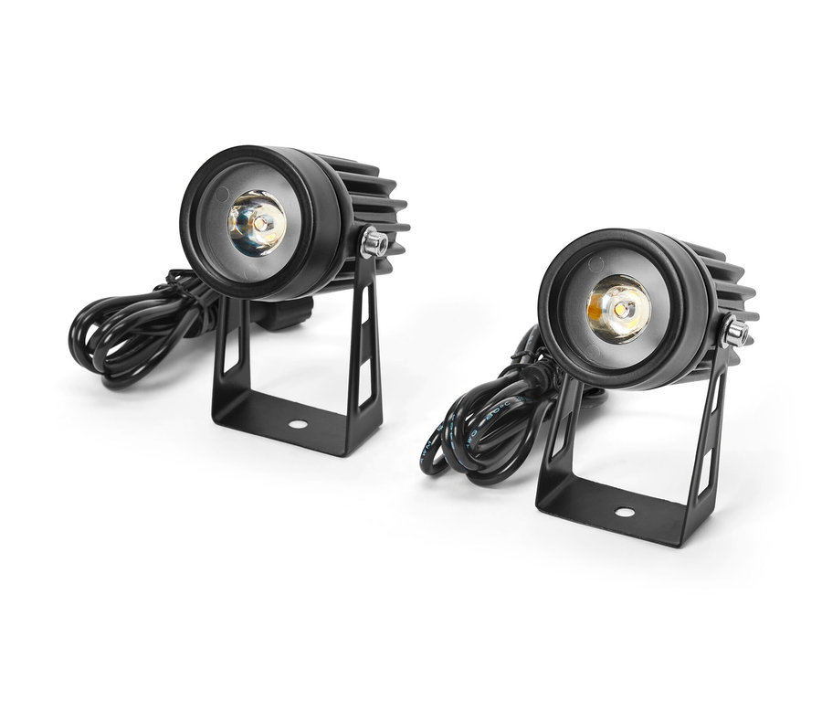 Zwei Solar-Spots mit schwarzem Rahmen und Kabel.