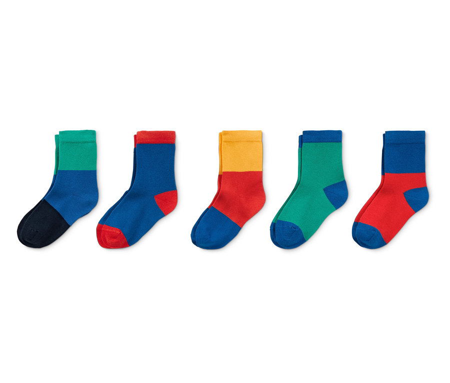 Fünf Paar Socken im mehrfarbigen Colorblocking-Design.