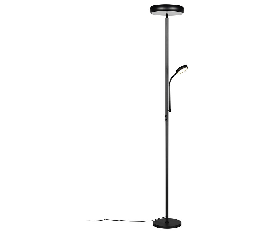 Schwarze Trio Stehleuchte »Palermo« mit rundem Sockel und verstellbarem Arm mit LED-Leuchte.