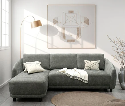 Graues DOMO Ecksofa Longchair, linksbündig.