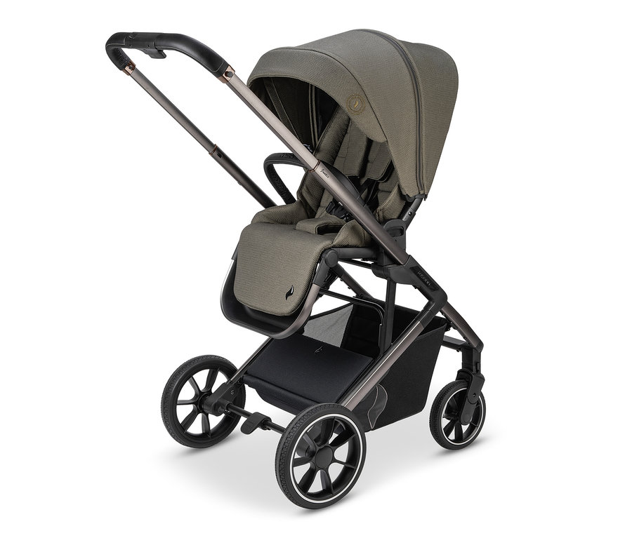 Detailansicht des Osann Kombi-Kinderwagens Juntos in Teak.