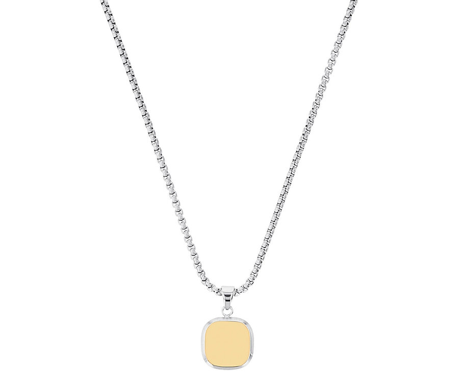 Silberne Halskette mit quadratischem Anhänger in Gold und Silber.