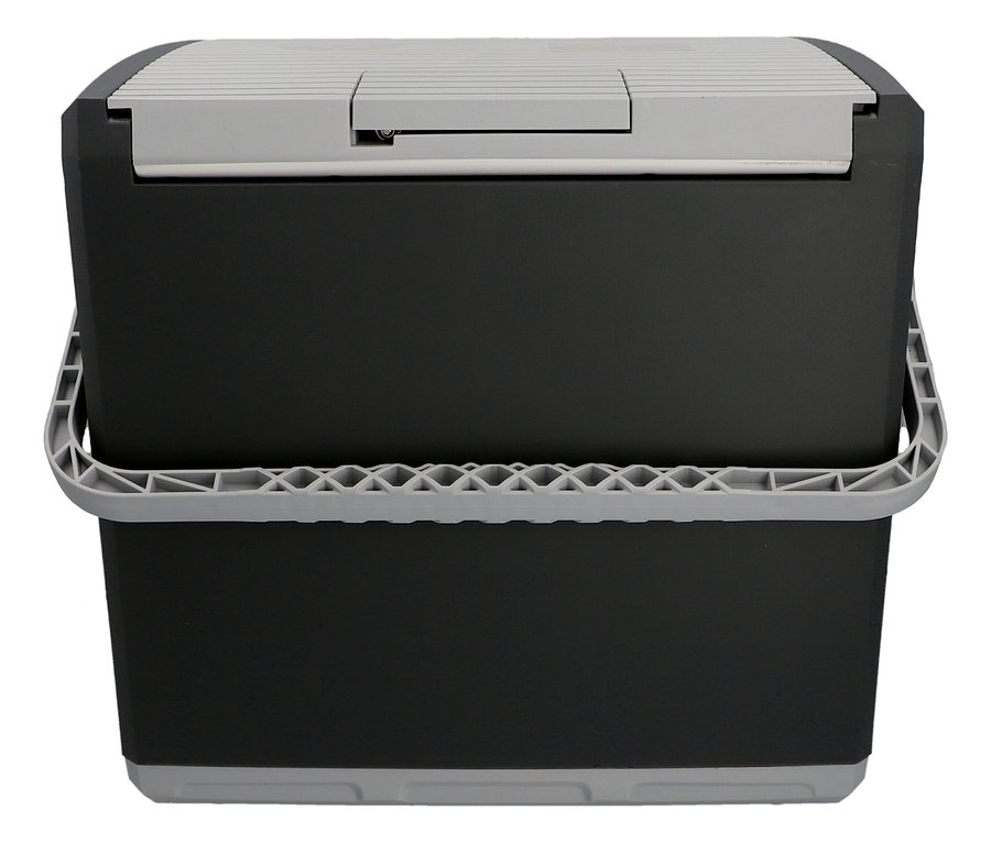 Schwarze AEG Kühlbox »KK 28« mit grauem Deckel und Tragegriff.