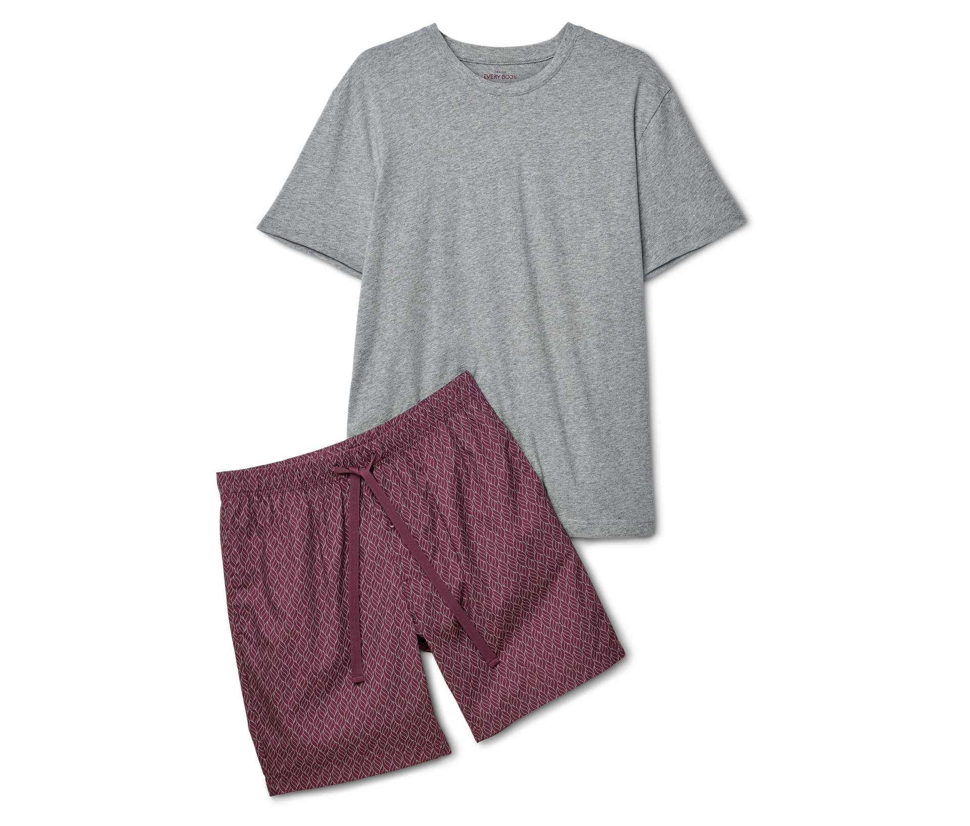 Shorty-Pyjama-Set - Herren - Gr. S - weinrot/print - weinrot