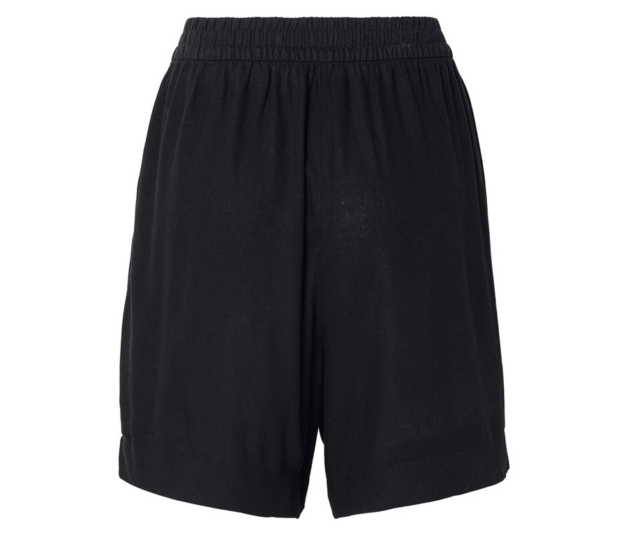 Schwarze Shorts mit elastischem Bund, von hinten aufgenommen.