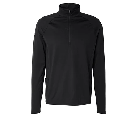 Schwarzes Thermo-Sportshirt »Half Zip« mit Stehkragen und kleiner Seitentasche.