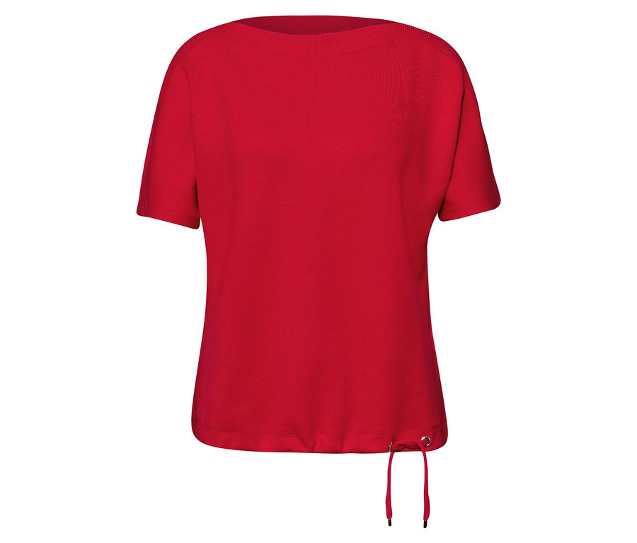 Rotes Street One Kurzarmshirt mit Tunnelzug am Saum.