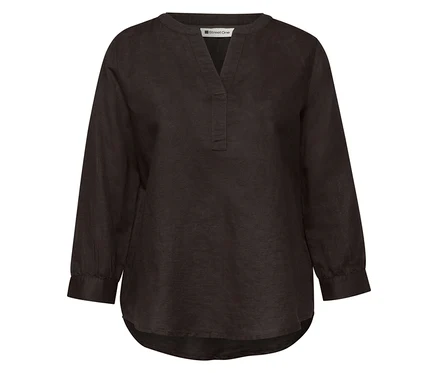 Schwarze Street One Tunika-Bluse mit V-Ausschnitt, langen Ärmeln und abgerundetem Saum.