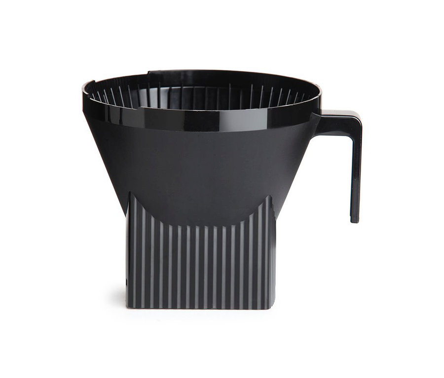Schwarzer Kaffeefilter mit Griff.
