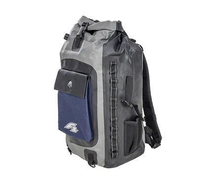 Grauer und schwarzer F2 Rucksack »Reef« mit 28 l Volumen, gesehen von der Seite.