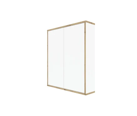 Weißer Schrank mit Holzdetails.