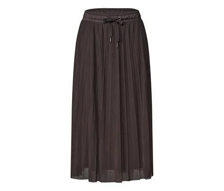 Dunkelbrauner, plissierter Street One Midi-Rock mit elastischem Bund und Kordelzug.