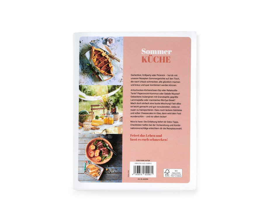 Auf dem Bild ist das Cover des Buches "Sommerküche" mit verschiedenen Essensfotos zu sehen.