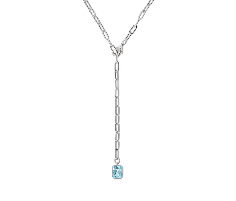 Silberne Paperlink-Kette mit blauem Anhänger.