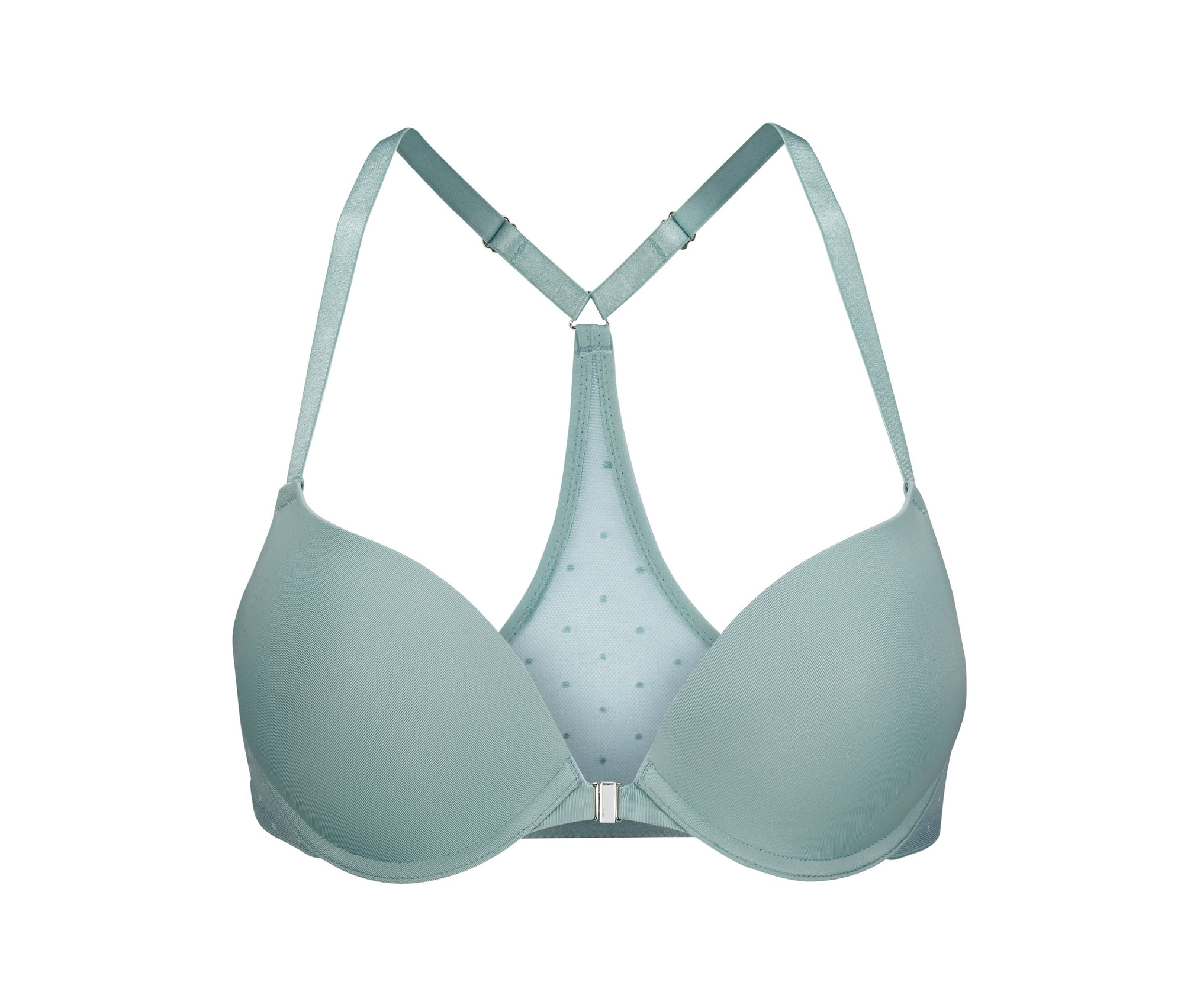 Ein grüner Push-up-BH mit Ringerrücken.