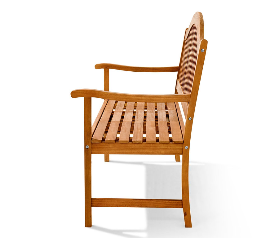 Seitenansicht einer Gartenbank, 3-Sitzer.