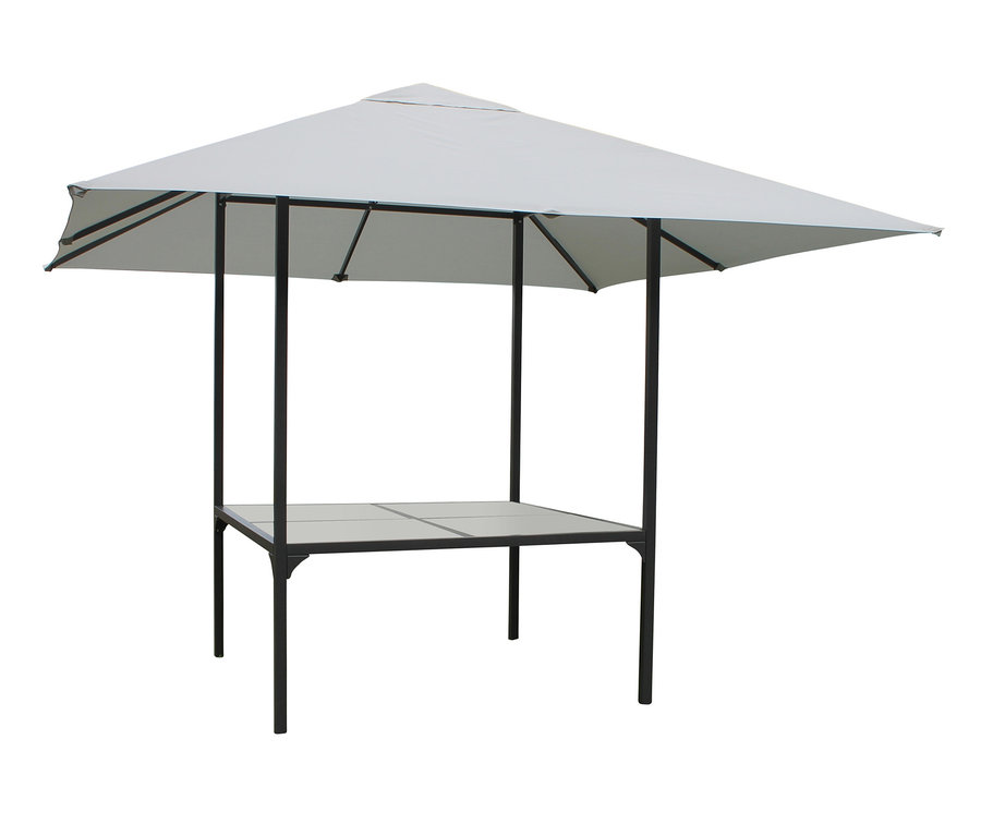 Ein Leco-Dining-Pavillon, ca. 3 x 3 m, in Grau und Schwarz.