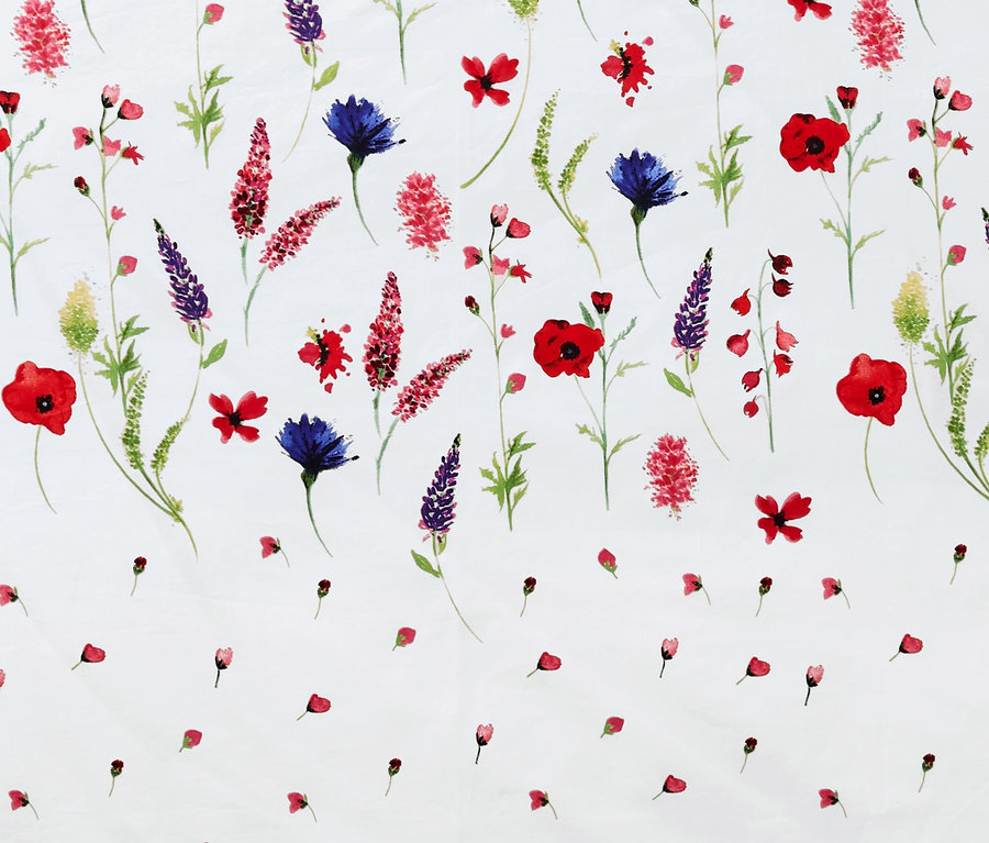 Blumenmuster auf Perkal-Wendebettwäsche, Doppelgröße.
