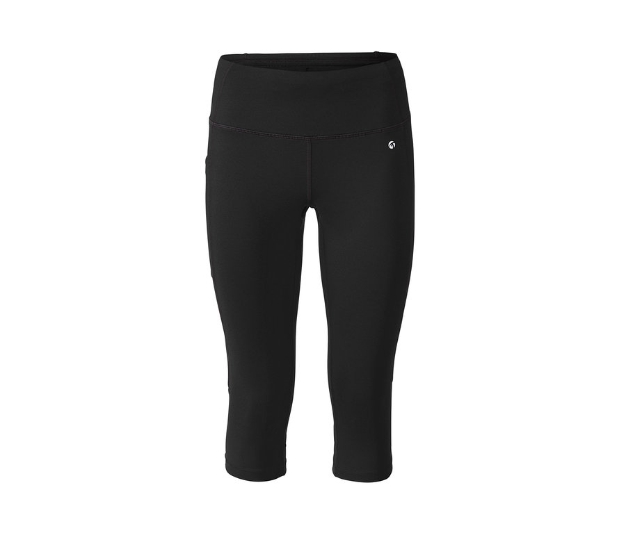 Eine schwarze 3/4-Sporttight vor weißem Hintergrund.