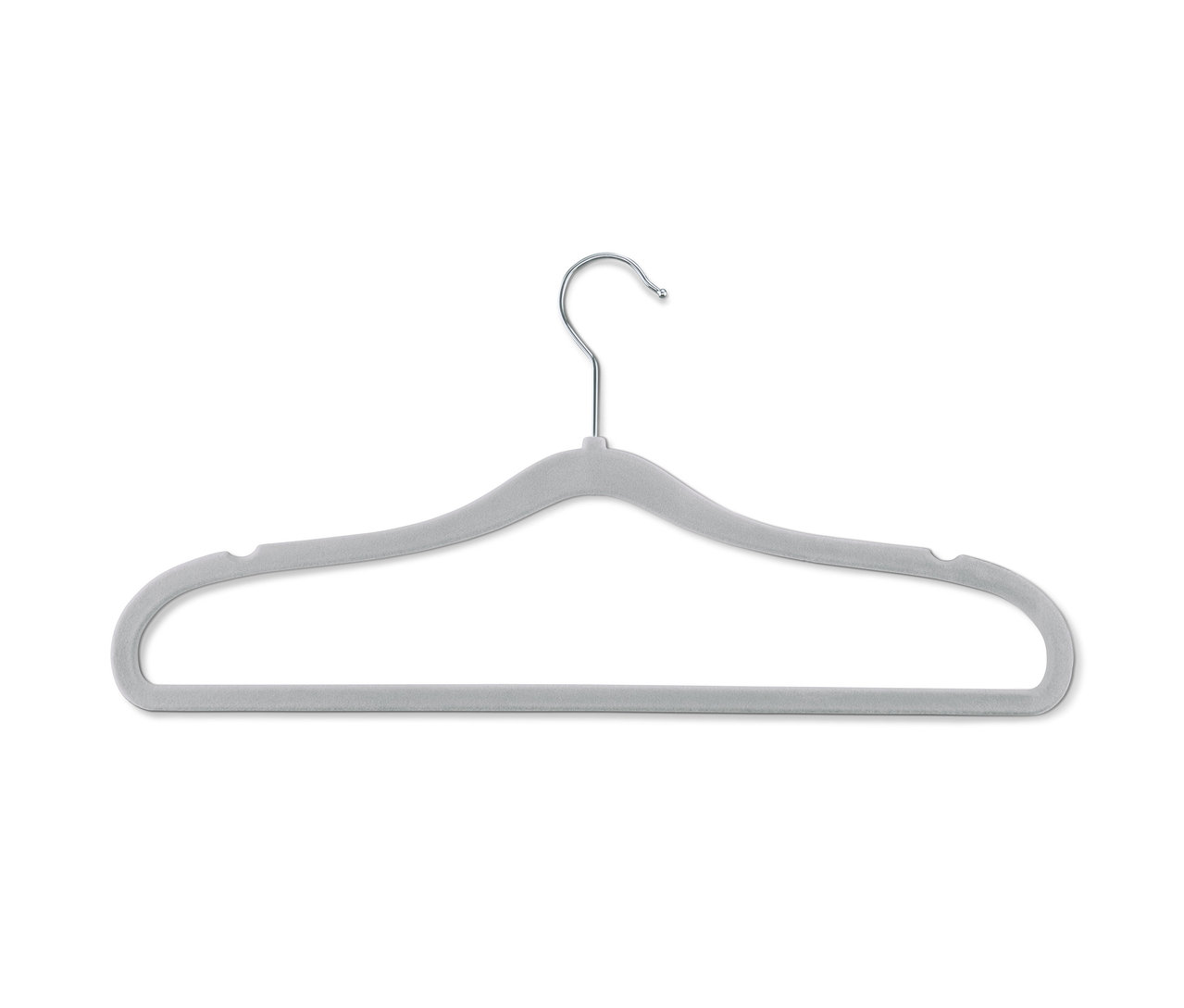 Ein extra schmaler, grauer Kleiderbügel.