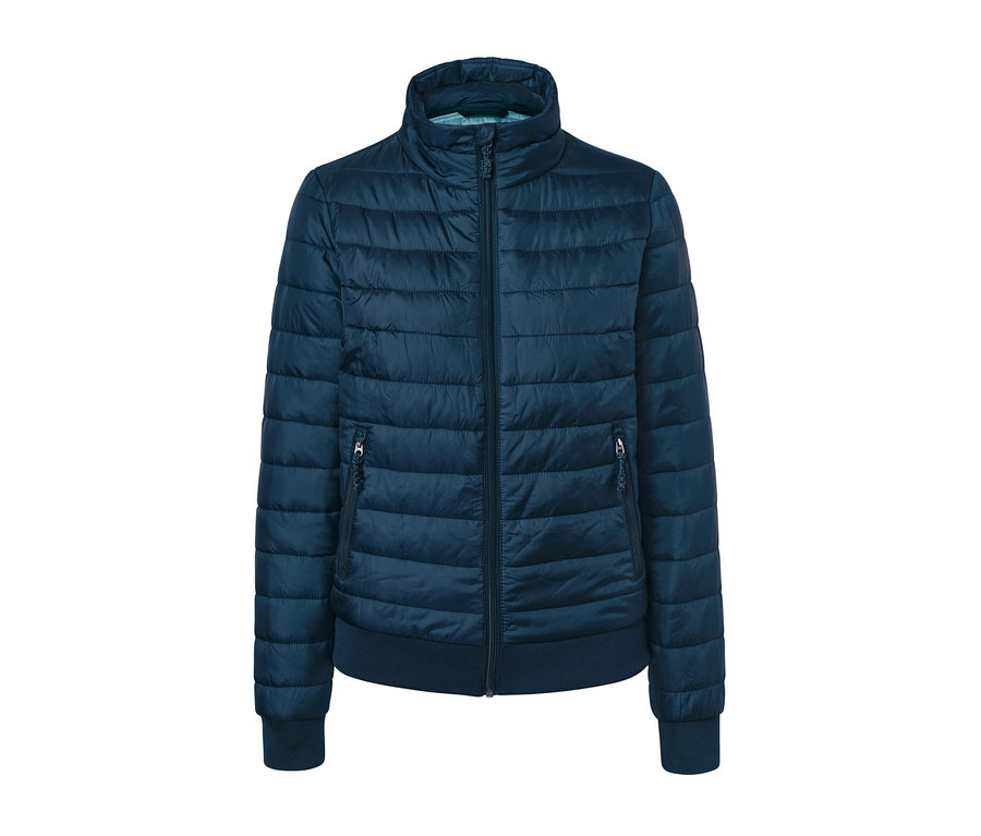 Eine marineblaue Lightweight-Steppjacke mit Reißverschluss.