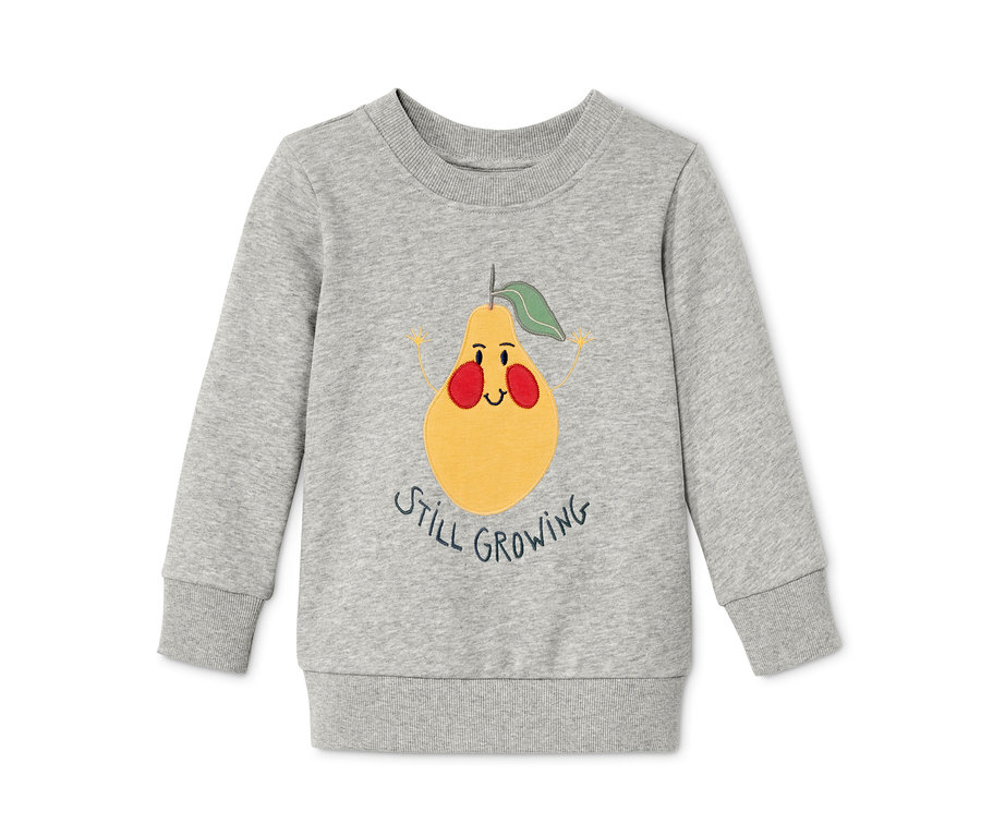 Grauer Sweatpullover mit gelber Birne.