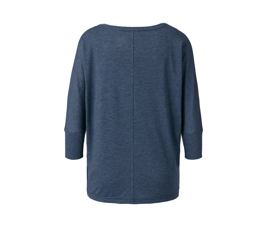 Rückansicht eines blau melierten 3/4-Sport- und Yogashirts.