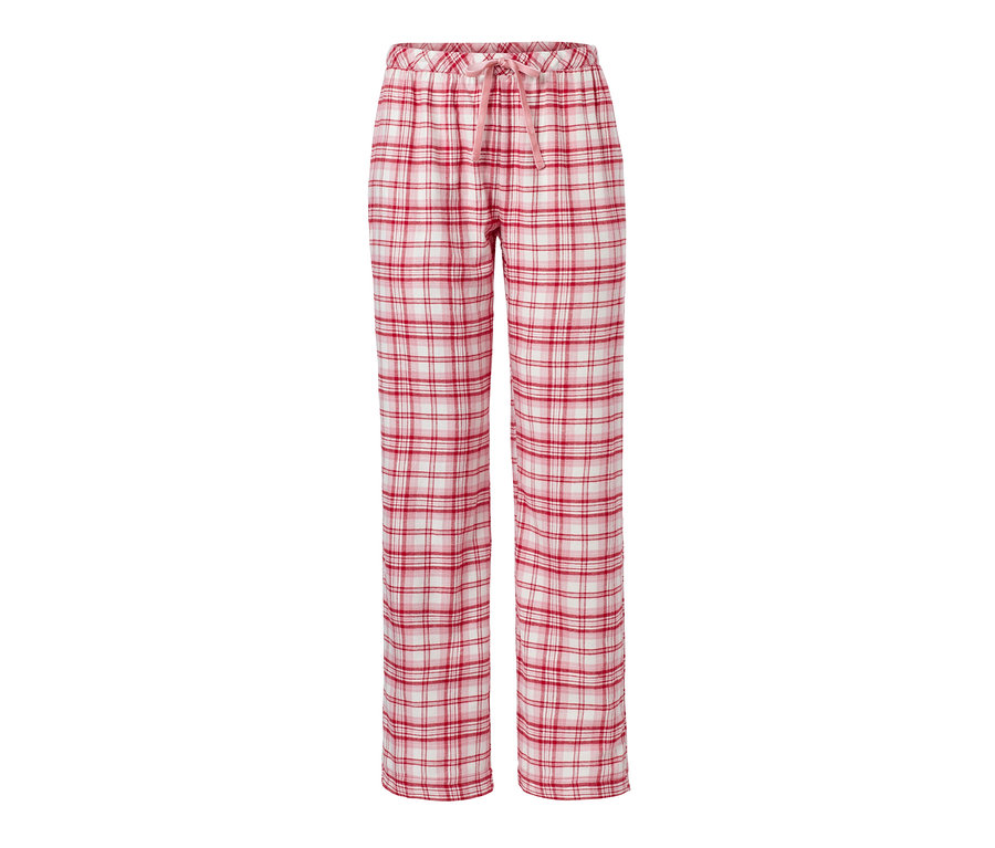Eine Flanellhose mit rot-weißem Karomuster und Kordelzug.