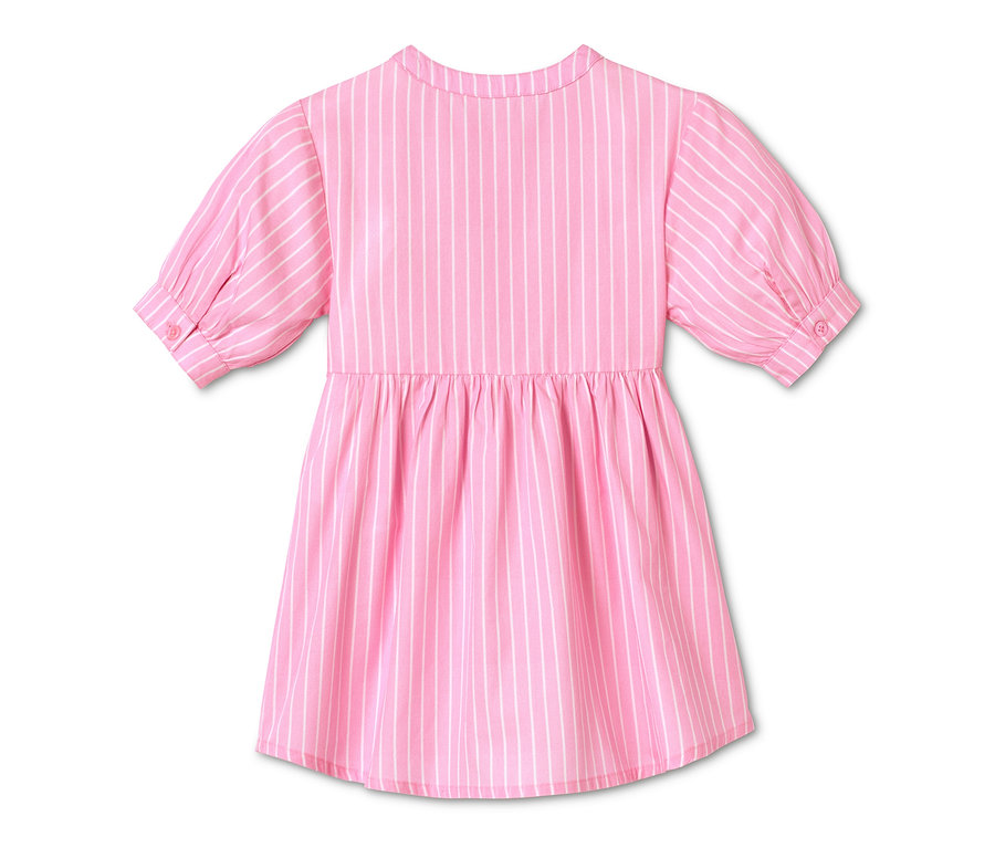 Detailansicht eines rosa Web-Kleids mit weißen Streifen.