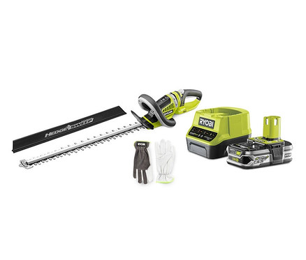 Ein Produktfoto des Ryobi 18 V One+ Akku-Heckenscheren-Sets »RHT1851R25F«, 50 cm (inkl. 1x 2,5Ah-Akku u. Ladegerät).