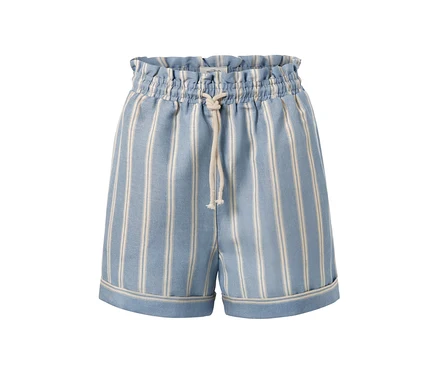 Eine rauchblaue Shorts aus Leinenmix mit Streifen und Kordelzug.