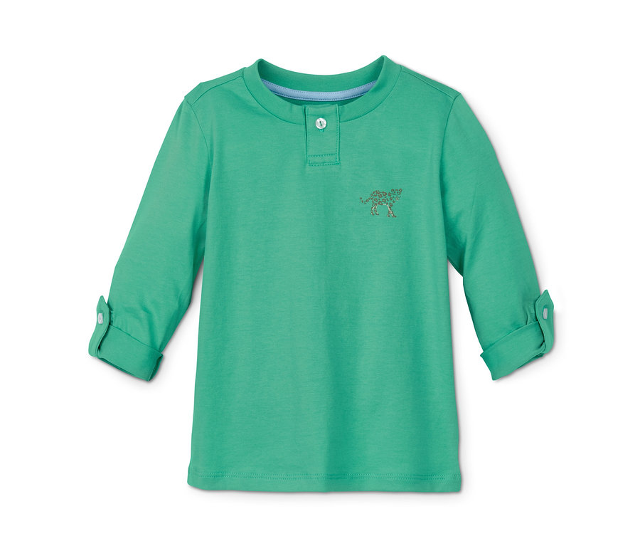 Grünes Baumwoll-Langarmshirt.