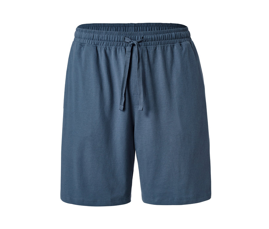 Blaue Jersey-Lounge-und-Schlafshorts mit Kordelzug in der Taille.