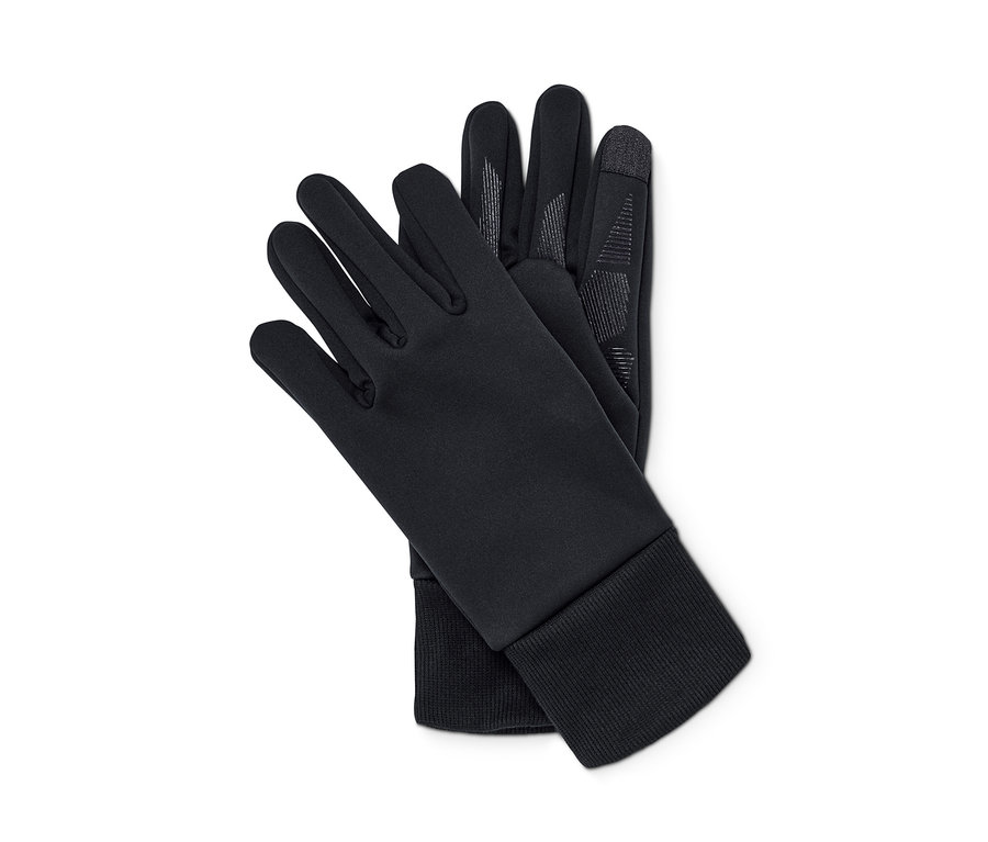 Ein Paar schwarze Windprotection-Handschuhe liegen auf einem weißen Hintergrund.