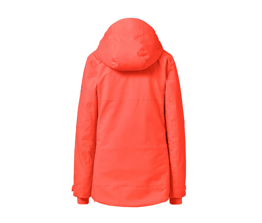 Rückansicht der Halfzip-Skijacke in Neonorange.