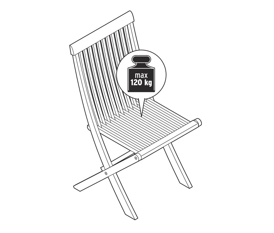 Schwarz-Weiß-Illustration eines Stuhls mit einer maximalen Tragfähigkeit von 120 kg.