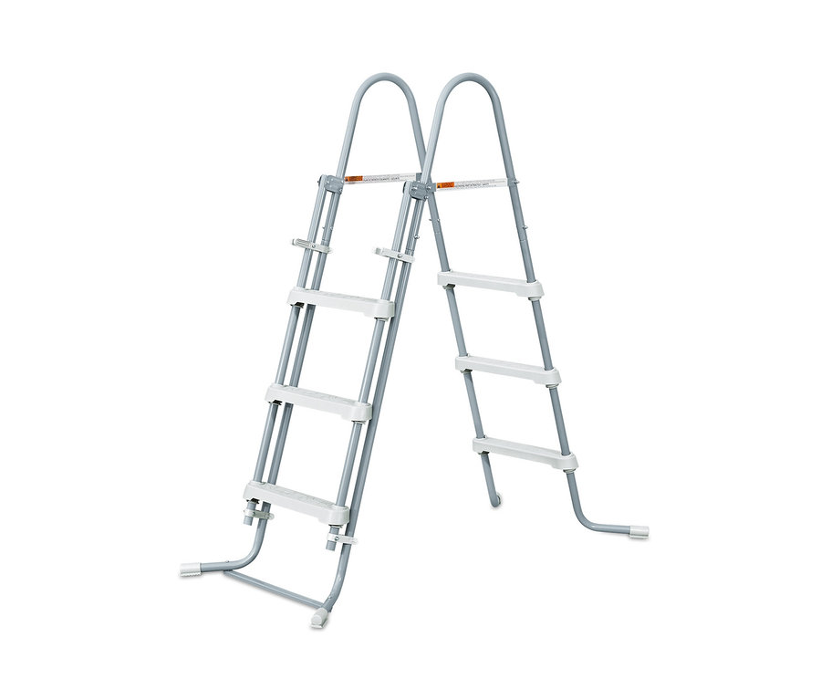 Graue Leiter mit weißen Stufen.