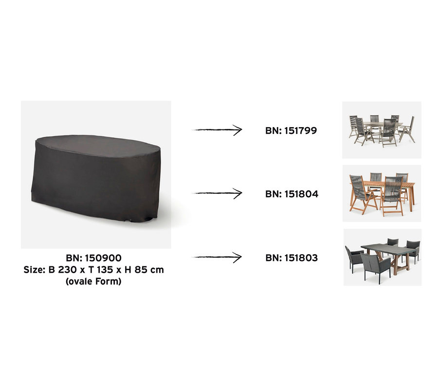 Schwarze Premium-Esstischset-Schutzhülle in ovaler Form.