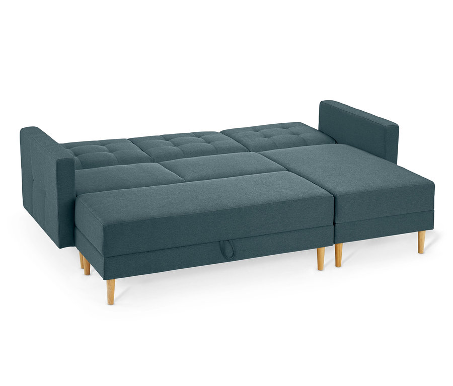 Blau-graues Federkern-Eckschlafsofa »Just Relax« mit Stauraumbank.