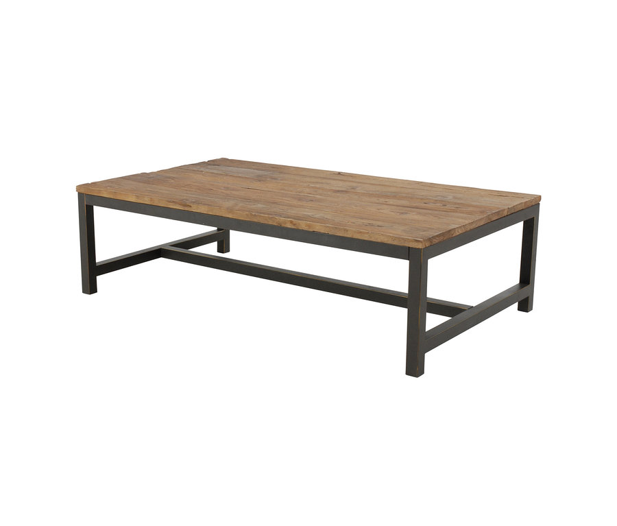 Rechteckiger Actona Couchtisch »Vintage« mit einer Holzplatte und einem schwarzen Metallrahmen.