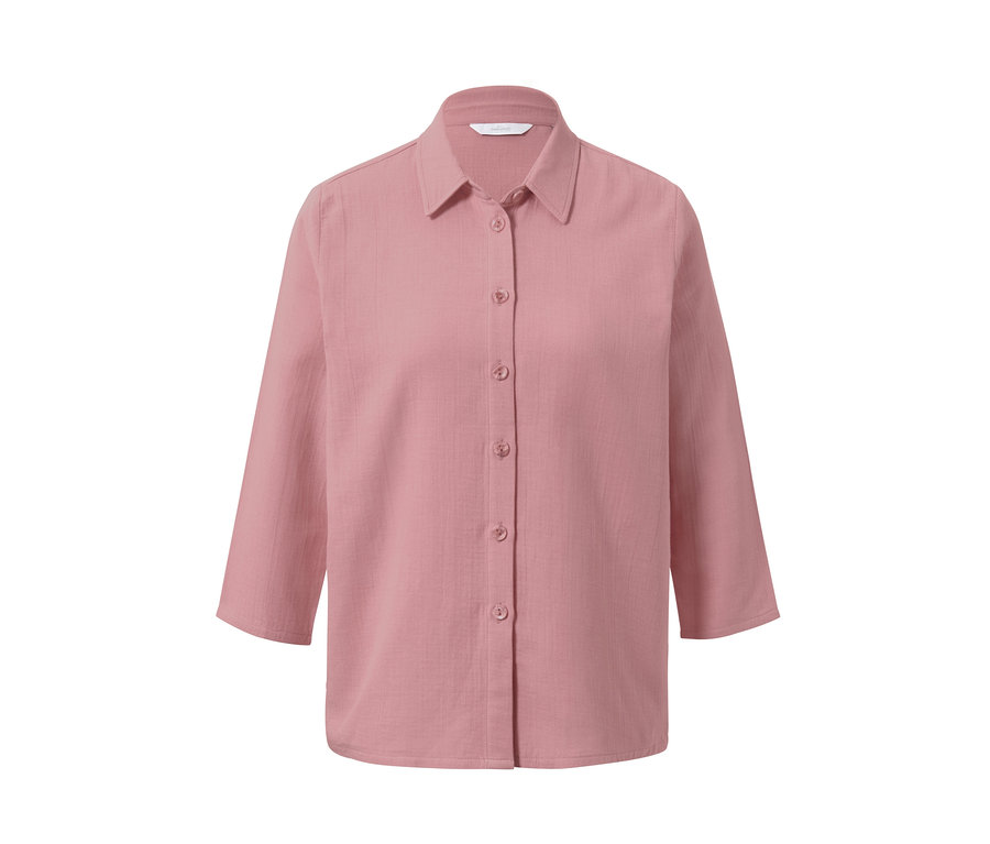 Rosa Musselin Shorty-Pyjama Oberteil mit Dreiviertelärmeln und Knöpfen.