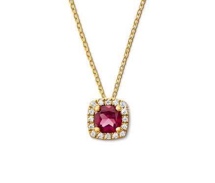 Goldkette 585 mit Rhodolith und Zirkonia.