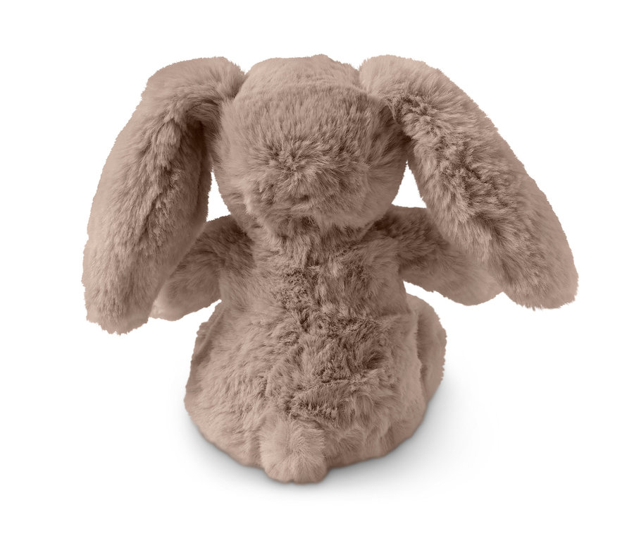Rückansicht eines Plüsch-Hasen mit langen Ohren.