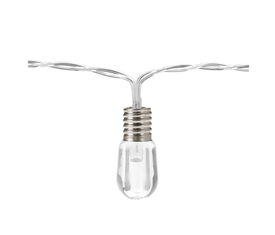 Detail einer LED-Lichterkette mit Mini-Glühbirnen.