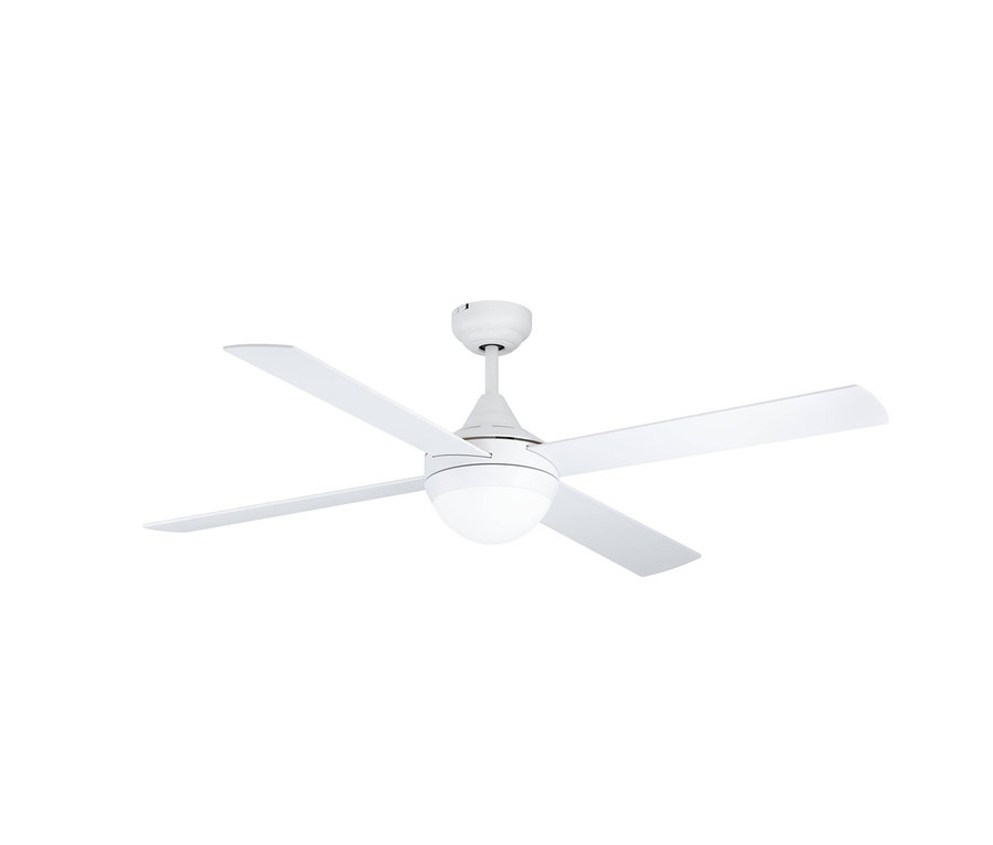 Weißer Eglo Deckenventilator Varadero mit Beleuchtung und vier Flügeln.