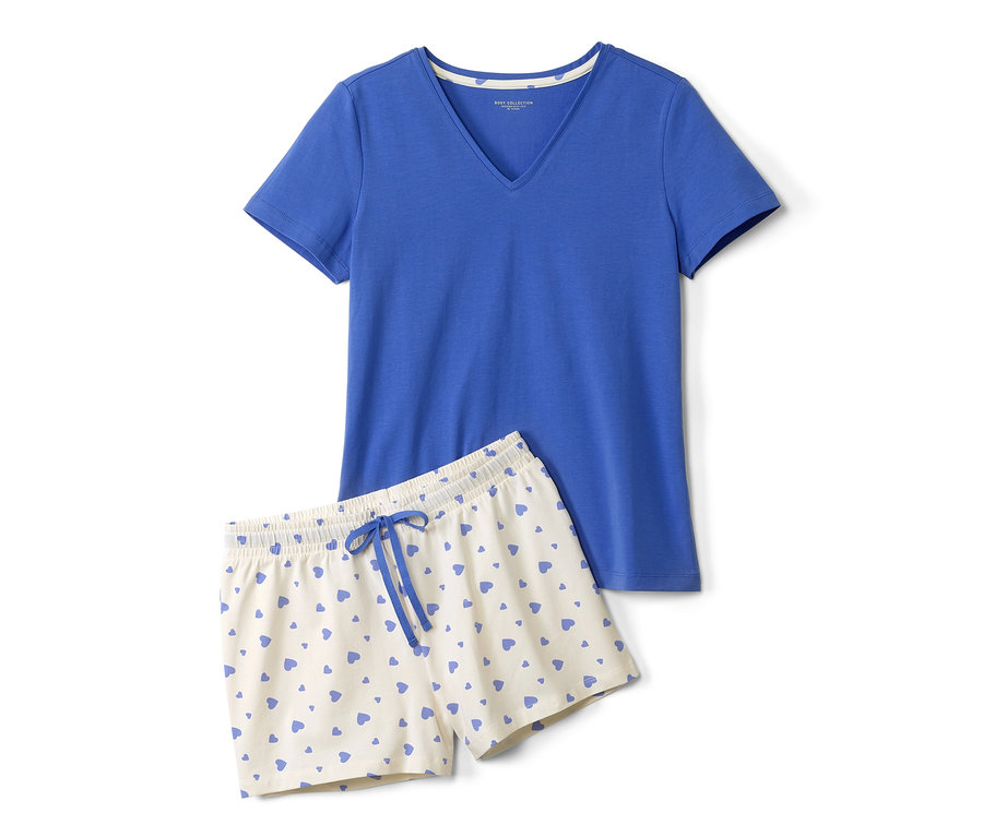 Blauer Shorty-Pyjama mit Herzen.