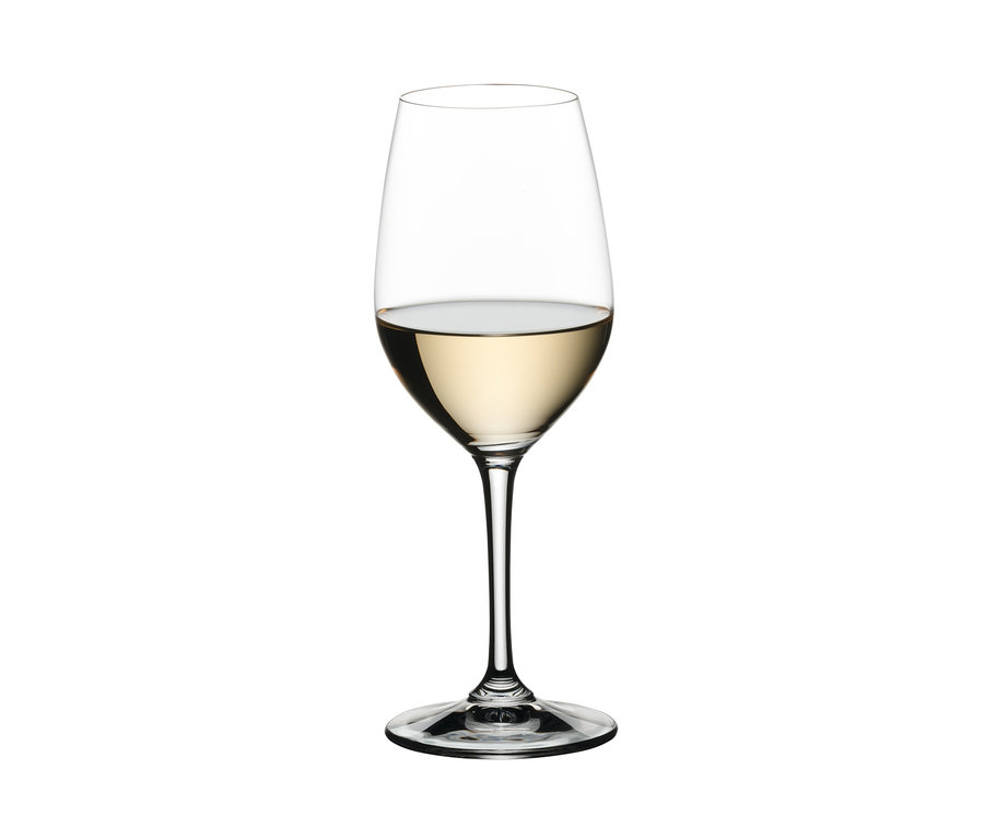 Ein Weißweinglas, gefüllt mit Weißwein, von der Marke »Nachtmann ViVino«.